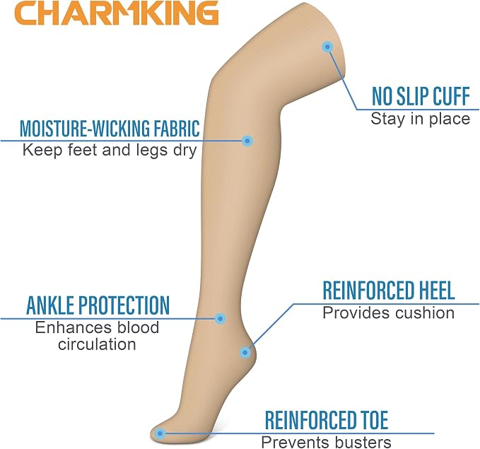 CHARMKING 3 Pairs Thigh High Compression Socks for Women and Men 15-20 mmHg Boost Circulation and All Day Comfort - Image 4
