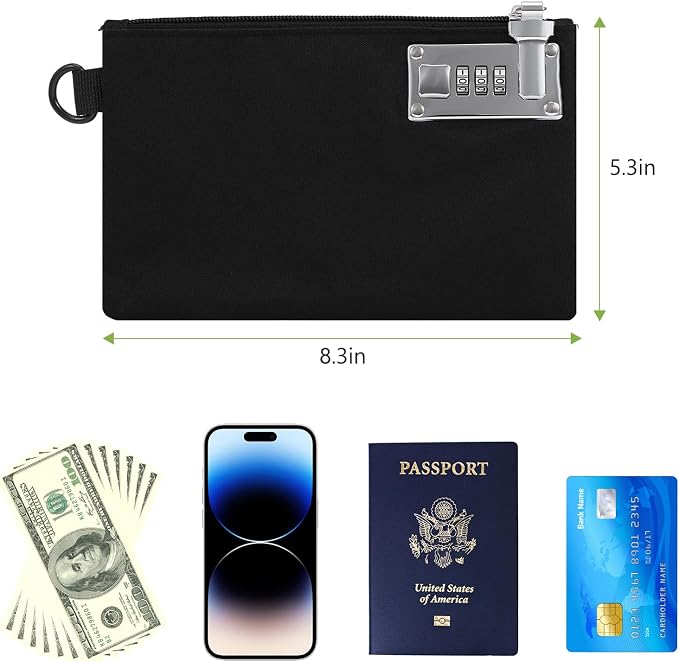 KeeKit Money Bag with Lock, 5 x 8 Inches Lockable Money Bag, Locking Accessories Pouch for Cash, Jewelry, Passports, Medicine, Credit Cards - ‎Black - Image 5