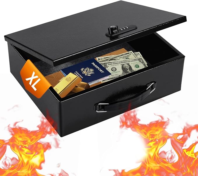 Fireproof Safe Lock Box Metal, Fire Proof Safe for Home Documents, Portable Security Box with Dual Combination and Key Lock for Personal Items,Passport, Money, X Large 13.2" x 11" x 4.13" - Image 9