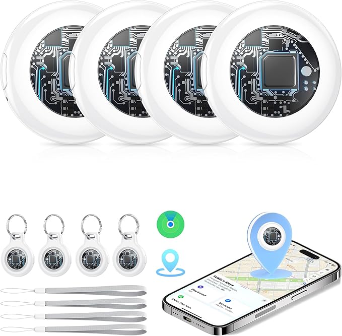 Air Tracker Tags-4 Pack (iOS Only), [Apple MFi Certified] Key Finder | Replaceable Battery Bluetooth Tracker Compatible with Apple Find My, Item Locator Smart Tag for Keys, Bag, Luggage and More by Tukio