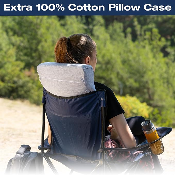 alkamto Travel & Camping Comfortable Memory Foam Pillow – Easy to Carry Portable Bag – Temperature Regulating Pillow Case (Grey Contour + Extra Cover) - Image 4