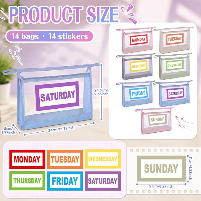 Woanger 14 Pcs Daily Packing Cubes for Travel, Days of Week Clothes Bags with Weekly Stickers, Storage Bag for Suitcases Camping (Morandi Colors) - Image 3
