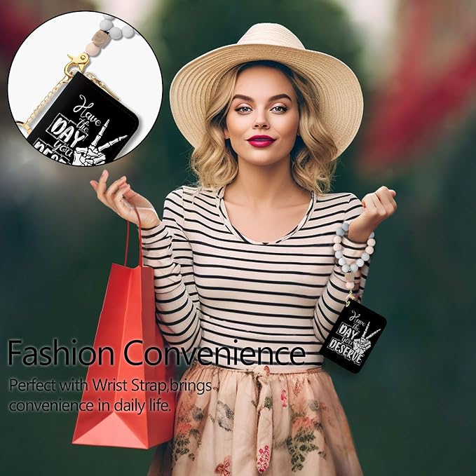 Blusabaca RFID Credit Card Holder Small Women Travel Wallet, Skull Sign | Removable Keychain, Case with Zipper, Vegan PU Leather, Cash Coin Pocket, Business Accordion Purse, Ladies Female Gift - Image 2
