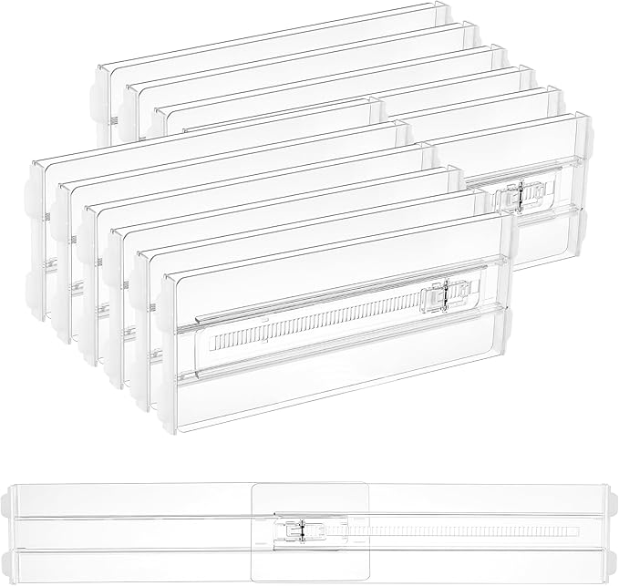 Vtopmart 4" High Drawer Dividers for Clothes, 13"-22" Adjustable, 12 pack | Expandable Dresser Drawer Organizer, Clear Plastic Separators for Dresser, Baby Clothing, Underwear, Cosmetic, Toiletries by Vtopmart