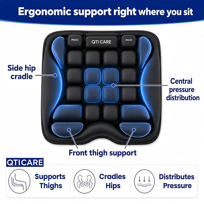 Airplane Seat Cushion, Air-Cell Travel Cushion for Long Flights, Inflatable Portable Seat Pad with Built-in Pump for Air Travel, Car, Office Chair and Wheelchair - Image 6