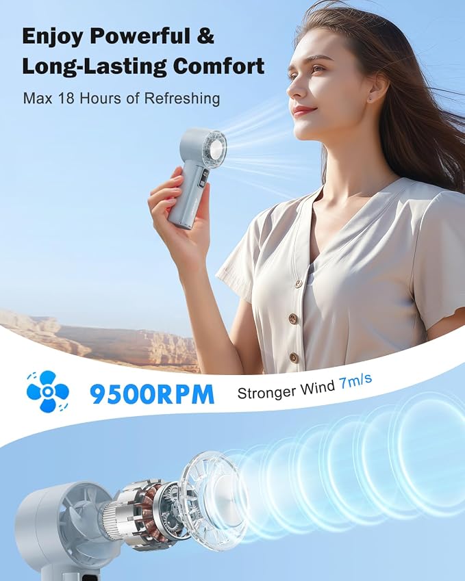 AMACOOL Handheld Fan with Ice Cooler, Mini Portable Cooling Fan | Gifts for Mom Her Women Girl, Small Yet Powerful, Personal Hand Fans for Men Travel Essentials Beach Outdoor Makeup - Image 4