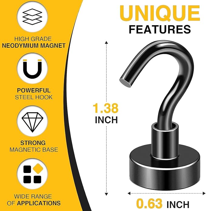 DIYMAG Magnetic Hooks 100pcs 30lbs Cruise Essentials 2026 Magnet Hook Black | Neodymium Heavy Duty Strong Magnets Hanging Ship Cabins Refrigerator Fridge Classroom Beach Vacation Kitchen Grills Home Tool - Image 4