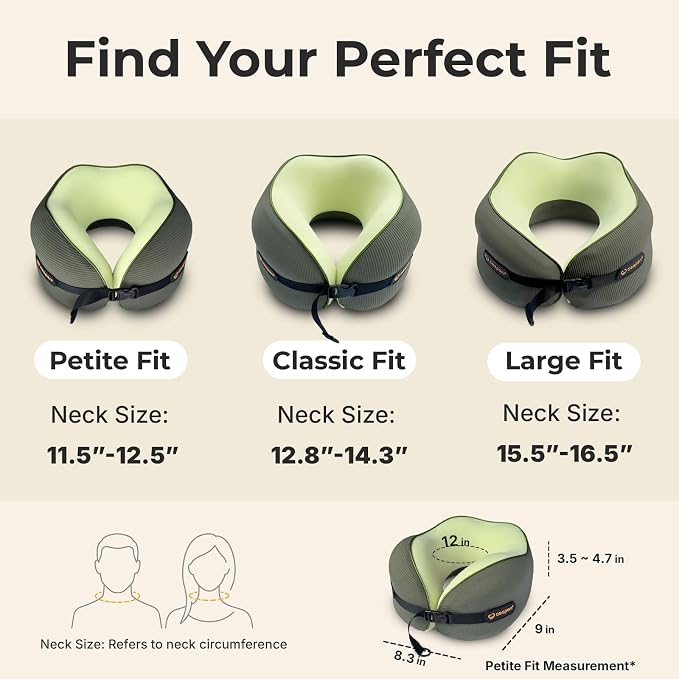 Cesperi® Ergonomic Travel Neck Pillow for Airplanes & Cars, Small | CertiPUR-US® Certified Memory Foam, Washable Cover, Travel Bag, Petite Neck Fit, Neck Pillow for Flights (Avocado Green) - Image 4