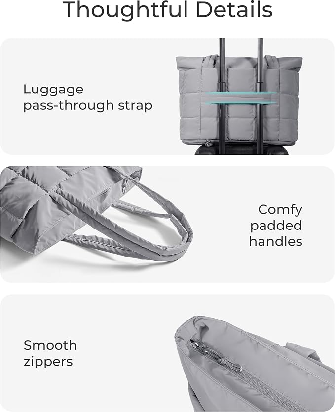 BAGSMART Expandable Tote Bag for Women, Puffer Work Tote Travel Bag | Quilted Carry On Bag for Travel Work Gym College, Waterproof Travel essentials - Image 7
