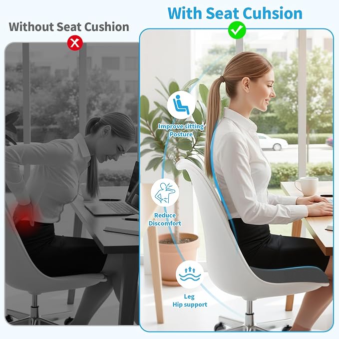 TranquilRelax Memory Foam Seat Cushion for Office Chair, 3-Inch, Gray | Medium-firm Support for Long Sitting, Washable Mesh Cover, Non-slip Base, Perfect for Car Seats & Short Drivers - Image 6
