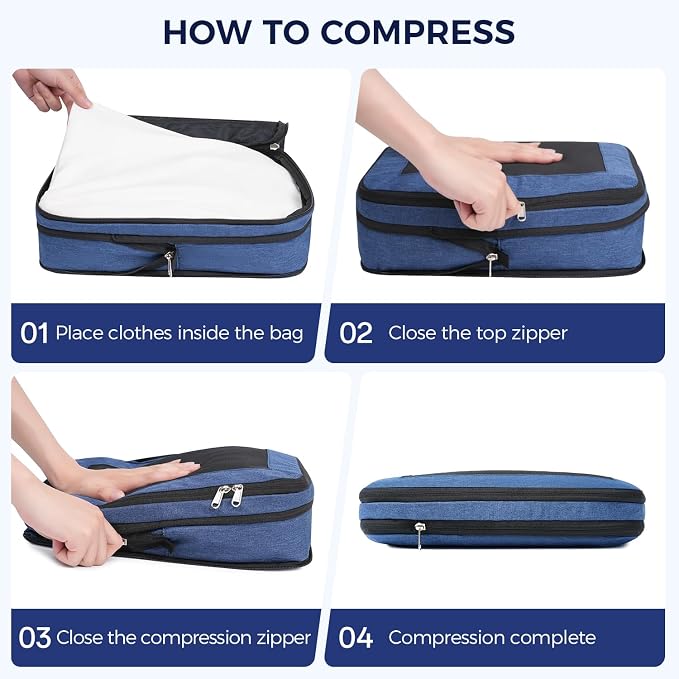 BAGAIL 8 Set Compression Packing Cubes, Expandable Luggage Organizer Bags for Travel Accessories (Navy) - Image 5