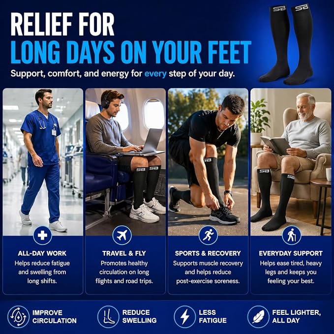SB SOX Compression Socks for Men & Women (20-30mmHg) | Best Quality Compression Socks for Flying, Medical, Sports, Wide Calf Fit, Pregnancy, and Daily Wear. Trusted since 2016. - Image 5
