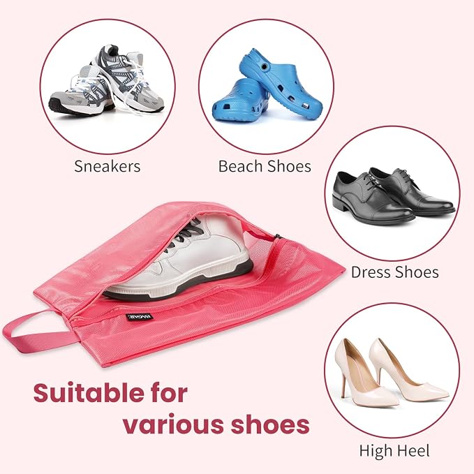 Bagail Shoe Bags for Travel,2 Set Shoe Bag for Storage in Closet,Transparent Shoe Packing Organizers with YKK Zipper (L 17"x10"x5", Coral 2pcs) | 17x10x5in,Fits Women’s US 5-12,Fits Men’s US 6-16,Visible Mesh,YKK Zipper,TPU Water Resistant Lining,Porta... - Image 5