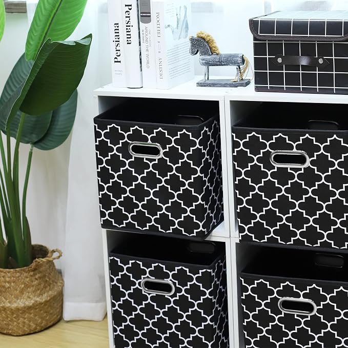 11 Inch Cube Storage Bins , Fabric Cube Organizer Bins with Handle, Foldable Cube Bins for Cloth or Accessary Storage, 11x11x11 Set of 3 (Black Light) - Image 3