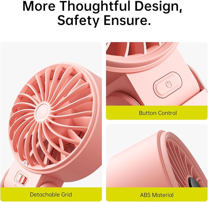 JISULIFE Handheld Fan Life7 – Ultimate Flexibility: Wide & Strong Airflow, 13H Max Cooling, 3600mAh Rechargeable, 5-Speed, LED Display, 3 IN 1 Portable Fan for Travel, Concerts, Sports Events(Pink) - Image 9