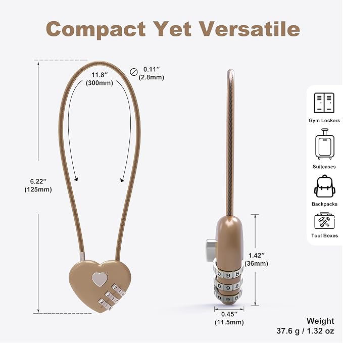 Cable Locks with Combination, Combo Lock with Cable, Small Padlock Combination, for Travel Luggage, Bag, Bike Helmet, Pet Cage, Cabinet, French Refrigerator Door, Pool Gate, Outdoor Fence - Image 3
