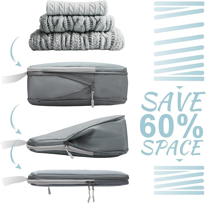 WOOMADA Compression Packing Cubes for Suitcases Travel Essentials 8 Set Expandable Travel Bags Organizer for Luggage(concrete grey) - Image 2