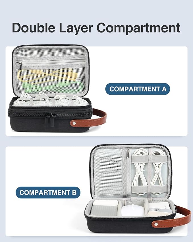 Charger Organizer Travel Case, Double Layer Electronics Organizers | Hard Shell Zipper Case for Electronics, Travel Essentials, Black (External Size 8.5 x 5.9 x 3.1 Inch) - Image 2