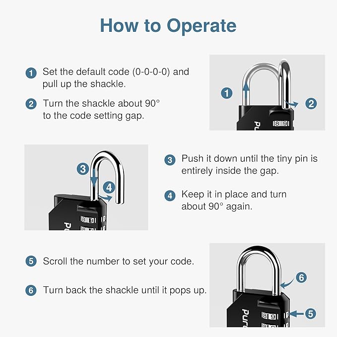 Puroma 3 Pack Combination Lock Locker 4 Digits Combo Padlock Gym Black | For School Gate Fence Toolbox Hasp Storage, Outdoor, Resettable, Weatherproof, Side Window, Crack Cut Resist, Hardened Steel - Image 7