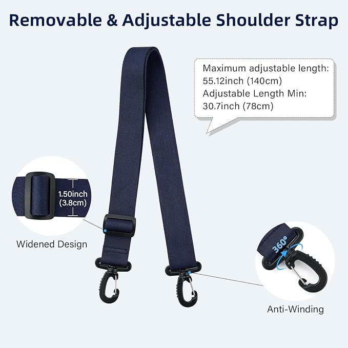 HanTrip Large Laptop Tote Bag with Luggage Sleeve for Travel Work,Navy Blue | 16.5 Inch Laptop Sleeve, 31L Zippered Tote Bags, Water Resistant, Water Bottle Pocket, Detachable Adjustable Shoulder Strap - Image 8