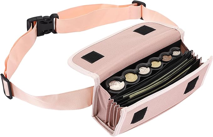 BSTKEY US Coin Holder Coin Dispenser, Fanny Pack with Banknote Waiters Purse Coin Sorter Coin Organizer, Coin Storage Bag with Belt for Waitress Server Collector Cashier Change （Pink） by BSTKEY