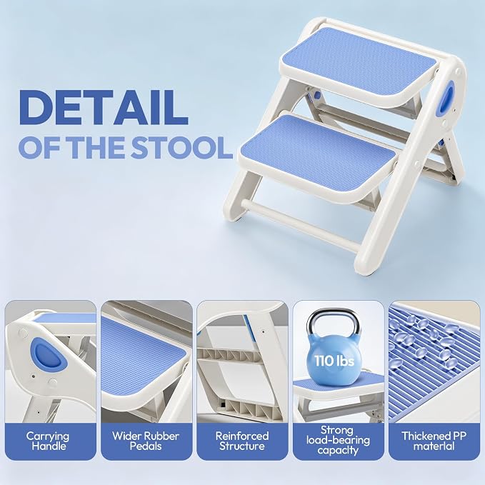Foldable Toddler Step Stool for Bathroom Sink, Toilet, Bedroom, Kitchen – Non-Slip, Space-Saving, BPA-Free, Supports 110 lbs, Kids Step Stool (Blue) - Image 8