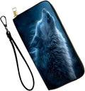 Women's RFID Blocking PU Leather Zip-Around Wallet, Large Capacity Clutch with Phone Holder, Travel Purse & Card Organizer with Removable Wristlet,Wolf by Unknown