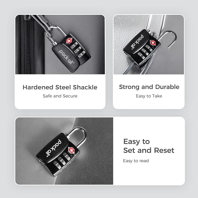 pack all TSA Approved Travel Luggage Locks, Resettable 3-Digit Code | Open Alert Indicator, Zinc Alloy Body, Clear Number Dials, For Suitcase, Toolbox, Backpack, 4 Pack - Image 3