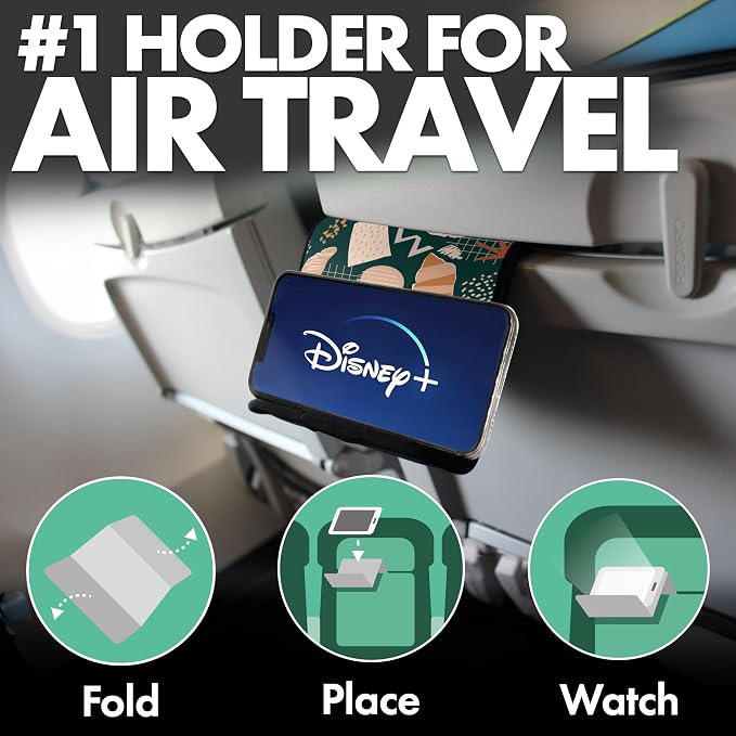 Airplane Phone Holder - Foldable Phone Stand for Plane Travel | Aluminum Build, 9 x 5 in. Boho Green, Tabletop Mount Desk, Plane Tray Seat back, Treadmill, Fits iPhone Cell Phone - Image 2