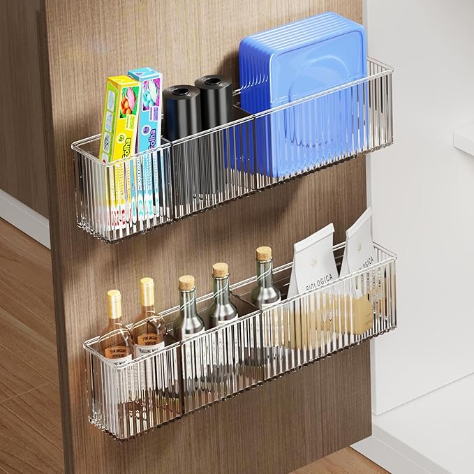 MUSTORN 2 Pack Adhesive Cabinet Door Organizer, Lid Organizers Inside Cabinet Spice Rack Food Container/Tumbler Lids Holders for Kitchen & Bathroom Wall Mounted(Acrylic) by MUSTORN