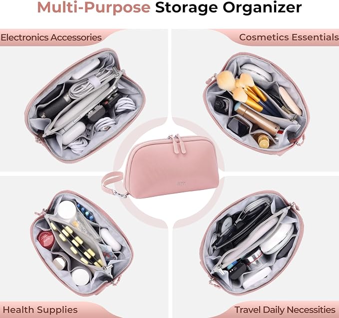 FYY Travel Cable Organizer - 8 Compartments, Lightweight, Water Repellent | With Wrist Strap, Portable Tech Pouch for Cord Charger, Travel and Business Trips Use, Soft Shell Nylon, Pink (Medium) - Image 8