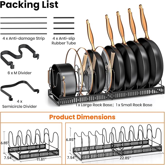 MUDEELA Expandable Pot Pan Lid Organizers inside Cabinet, 10 Divider-Black | Expandable 11.8–22.9", 10 Adjustable Divider, Tool-Free Assembly, Non-Slip, Scratch-Proof, For Pan Lid Cutting Board Bakeware - Image 6