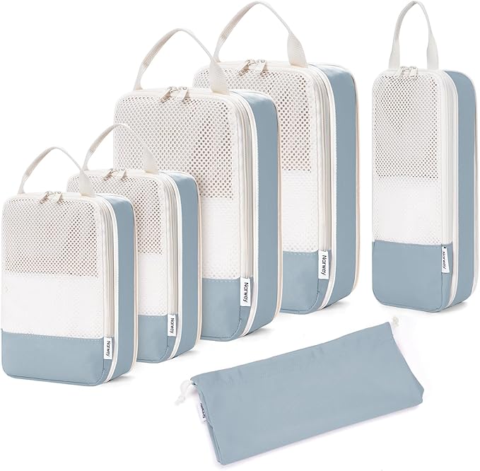 Narwey 6 Set Compression Packing Cubes for Travel Women Men, Travel Cubes for Carry On Suitcase, Durable Compression Luggage Organizer Bags by Narwey