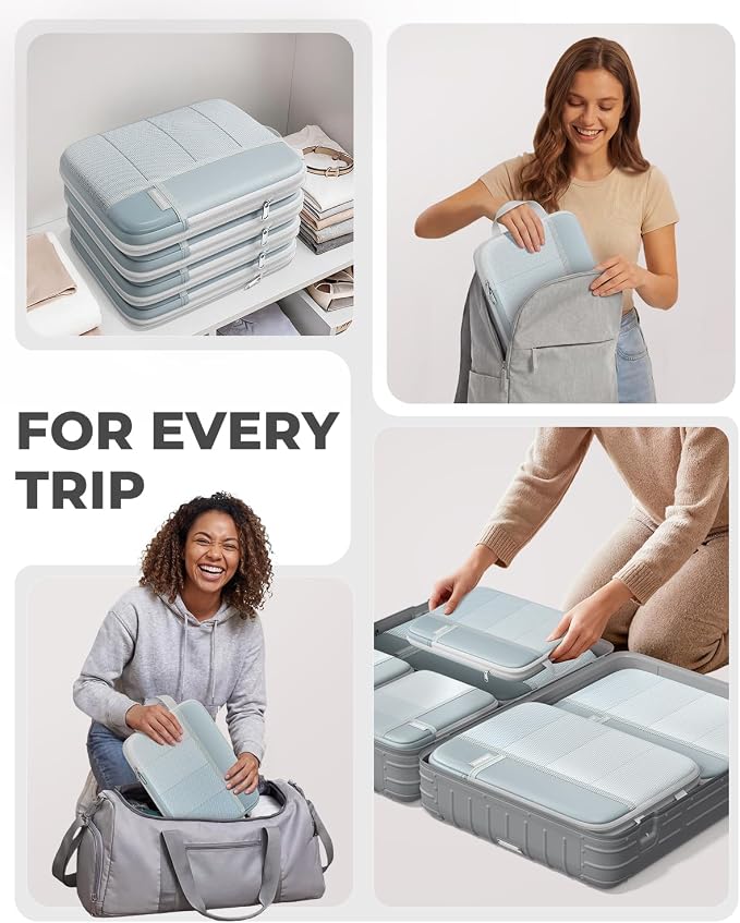 Percover Compression Packing Cubes for Travel, 4-Piece Structured Compression Organizer Set with Label Pockets for Carry-On & Checked Luggage, Slate Blue - Image 6