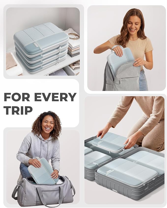 Percover Compression Packing Cubes for Travel, 8-Piece Structured Compression Organizer Set with Laundry Bag & Shoe Bag for Carry-On & Checked Luggage, Slate Blue - Image 7