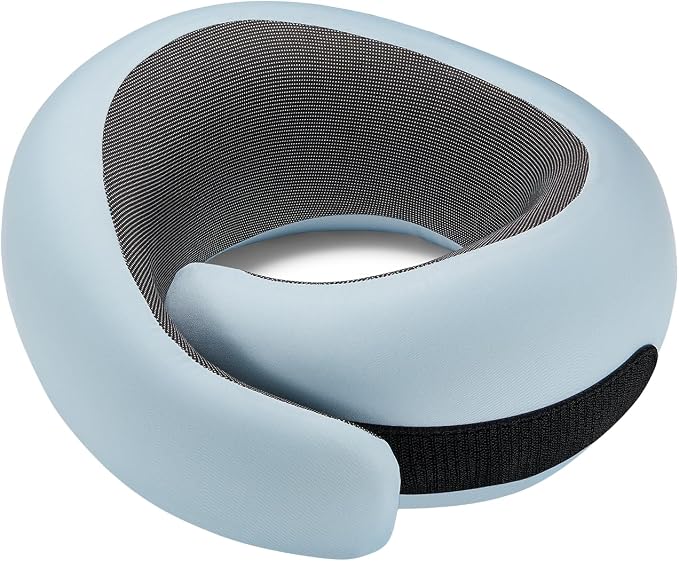 Travel Neck Pillow for Airplanes, 100% Pure Memory Foam Travel Pillow with Ergonomic 360° Support, Travel Essentials for Long Flights, Car, Train and Home, Max Blue by Asteraty
