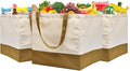 3 Pack Canvas Reusable Grocery Bags Heavy Duty, 8.3 gal Foldable Large Tote Bag with Handles, Holds 60 lbs Canvas Shopping Bags & Washable Eco-friendly Bags with 5 Pockets, camel+Off white by CNaiyunpin