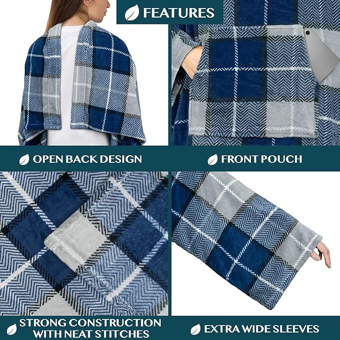 PAVILIA Blanket with Sleeves for Adult Women Men, Soft Warm Wearable Blanket Fleece Wrap Throw, Robe Blanket Gift - Image 3