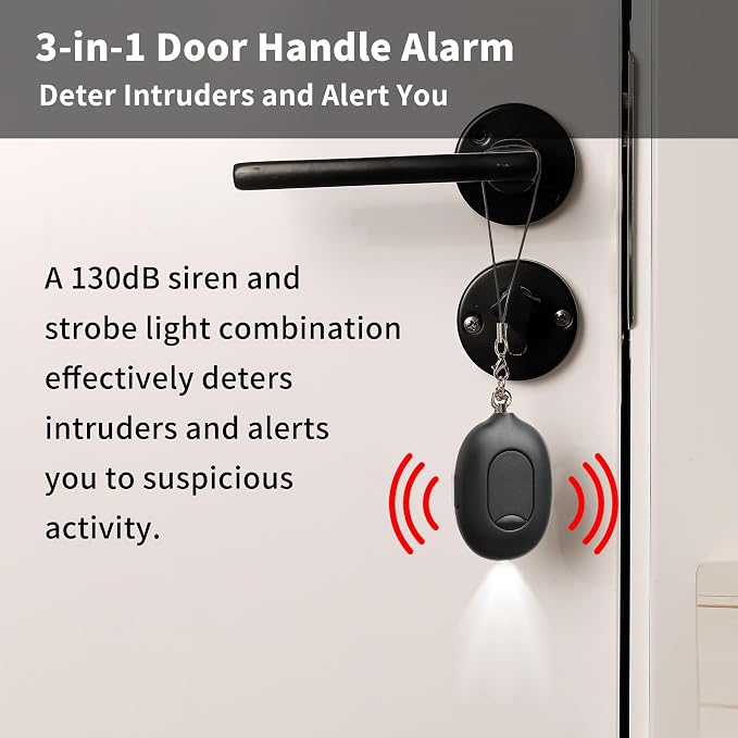 3-in-1 Personal Safety Alarm & Door Handle Alarm & Pepper Spray Combo for Women, Max Strength Pepper Gel & Jeweled Monochromatic Design, 130dB Siren & Door Stop Alarm & Led Flashlight, Rechargeable - Image 5