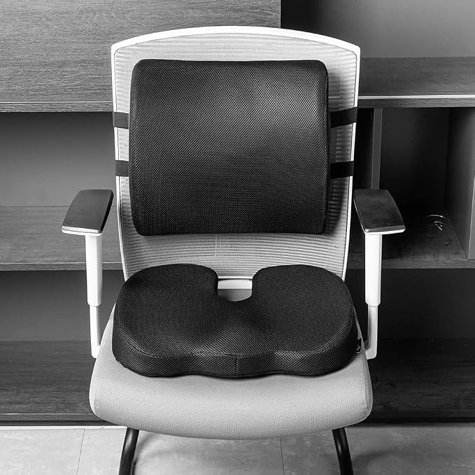 Amazon Basics Comfortable Seat Cushion & Lumbar Support for Office Chairs, Memory Foam with Cooling Gel, Non-Slip, Black - Image 7