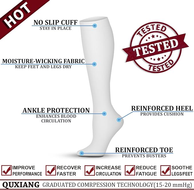 QUXIANG Copper Compression Socks for Women & Men Circulation (8 Pairs) - Best for Running Athletic Cycling - 15-20 mmHg - Image 4