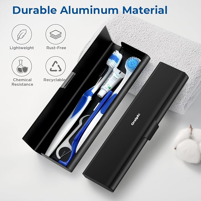 Wider Aluminum Toothbrush Travel Case, Portable Travel Toothbrush Holder, Durable Manual Toothbrush Box Container for Traveling, Bathroom, Camping, Business Trip, Black - Image 2