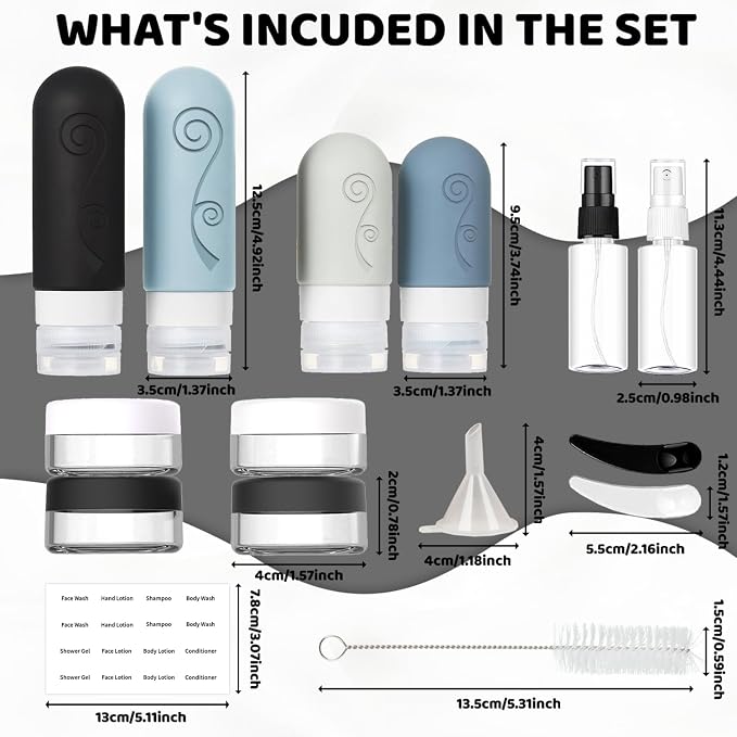 vodvob 16 Pack Travel Bottles Set for Toiletries, TSA Approved Travel Containers Leak Proof Silicone Squeezable Travel Accessories 2oz 3oz for Shampoo Conditioner Lotion Body Wash (BPA Free) (black) - Image 3