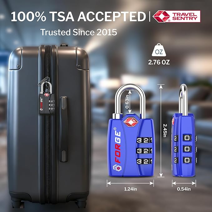 Forge Open Alert TSA Approved Luggage Locks - 3 Digit Combination, Easy Read Dials, Zinc Alloy Body - Ideal Travel Lock for Luggage, Suitcases, Bags & Toolboxes (4 Colors #1) - Image 4