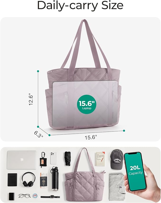 BAGSMART Crush Tote Bag for Women, 20L Puffer Work Tote with Zipper | Quilted Nurse Hospital Bag For Travel College Gym - Image 3
