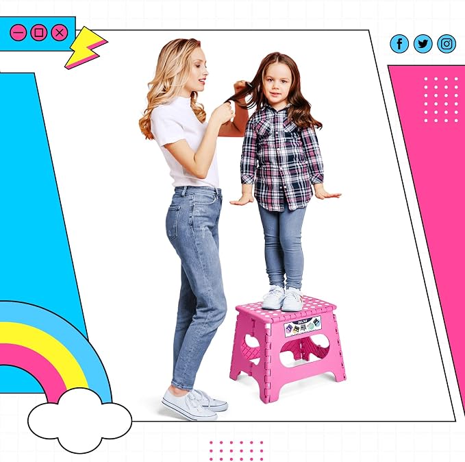 Delxo Folding Step Stool 11 Inch,300 Lbs Step Stool for Kids & Adults Pink | Foldable Step Stool 11",Non-Slip Foot Stools with Handle,Lightweight Collapsible stools for Kitchen,Bathroom,Bedroom,Garden - Image 9