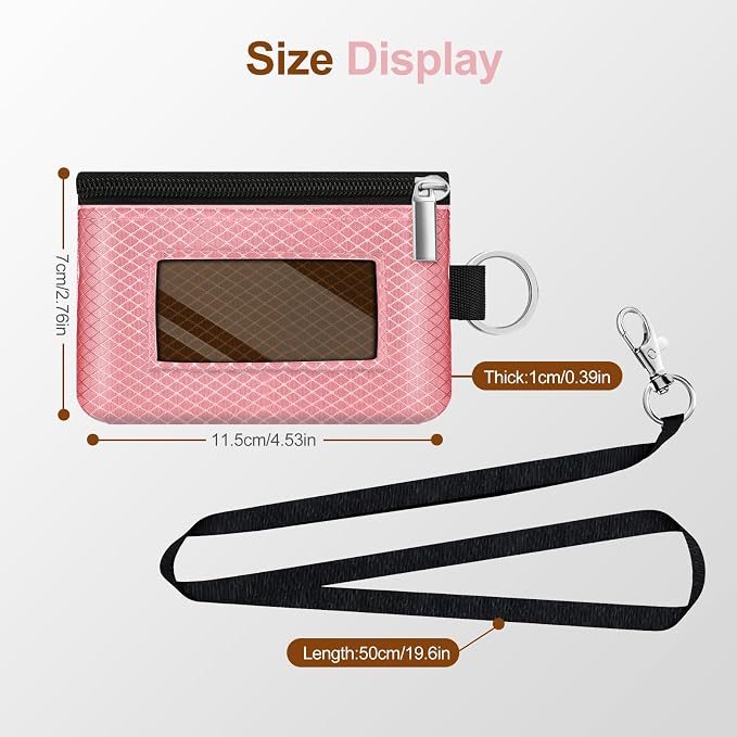 Minimalist RFID Blocking Small Wallet with ID Window,WaterResistant Zip Id Case Wallet with Lanyard Keychain for Cards,Cash,Travel,Women,Men (Pink/Brown) - Image 5
