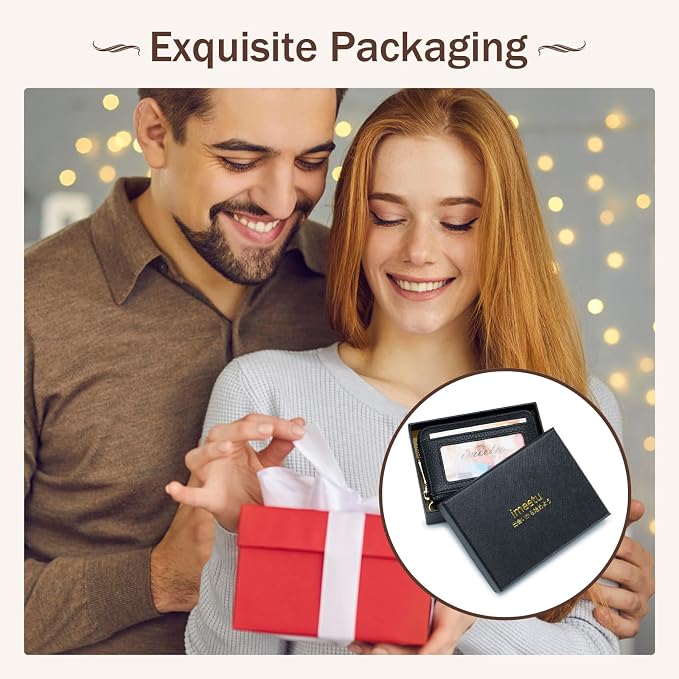 imeetu Rfid Credit Card Holder, Businese Card Case, Wallet for Women Men | Genuine Leather Card Wallet with id Window, Keychain & Double Zipper, Water-resistan Small Wallet with Gift Box, Daily Travel - Image 7