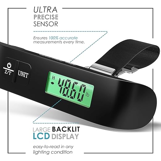 TravelArim Portable Luggage Scale Travel Digital, 110lb/50kg Suitcase Luggage Weight Scale with Hook, Backlight LCD Display with Battery Included - Image 2