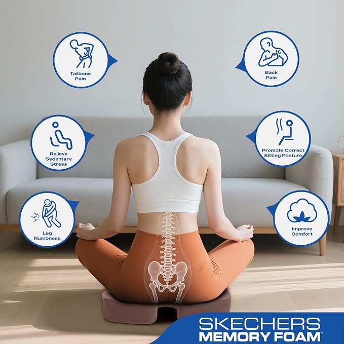 Skechers Seat Cushion, Ergonomic Memory Foam Cushion for Long Sitting Hours on Office & Home Chair, Car Seat Cushion for Sciatica, Coccyx Cushion,Brown - Image 8